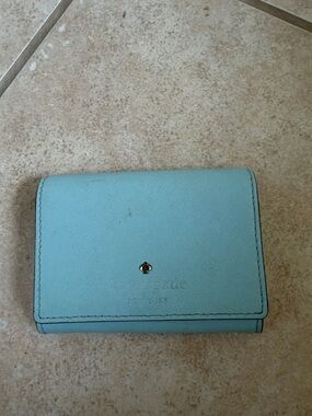 kate spade pastel blue Saffiano leather bi-fold wallet